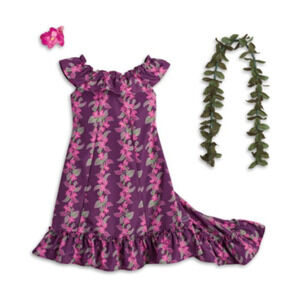American Girl NANEA'S HOLOKU DRESS Long Hawaiian Gown Lei & Orchid Hair Flower